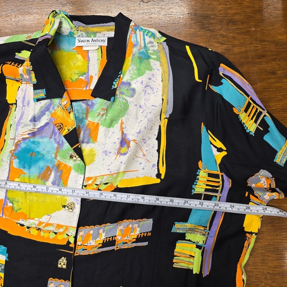 Vintage Sharon Anthony Abstract Art Print Button Down Rayon Plus Size Top 22‎ - Picture 10 of 11